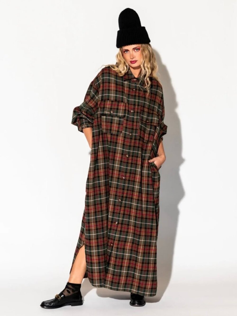 Oversized Flannel Shirt Dress L/XL